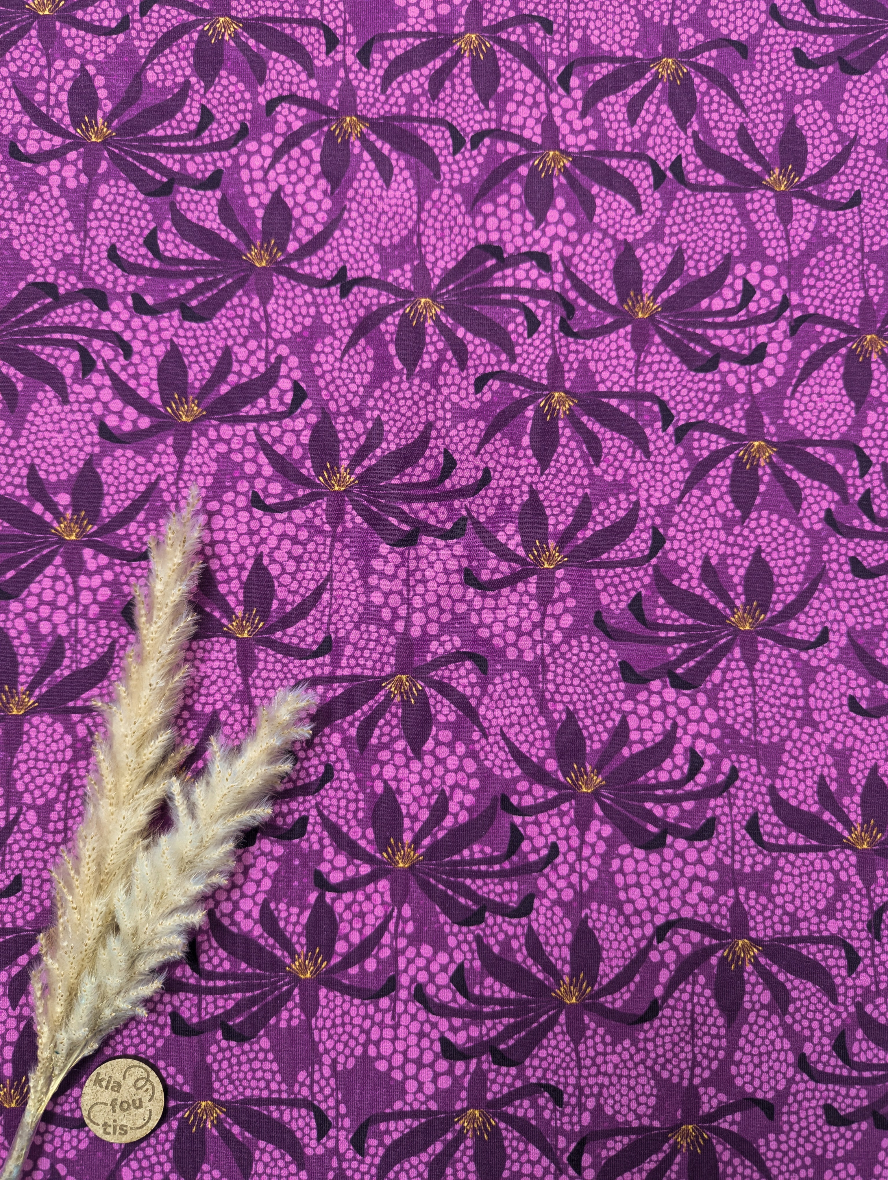 Jersey de coton magenta - pois fleuris