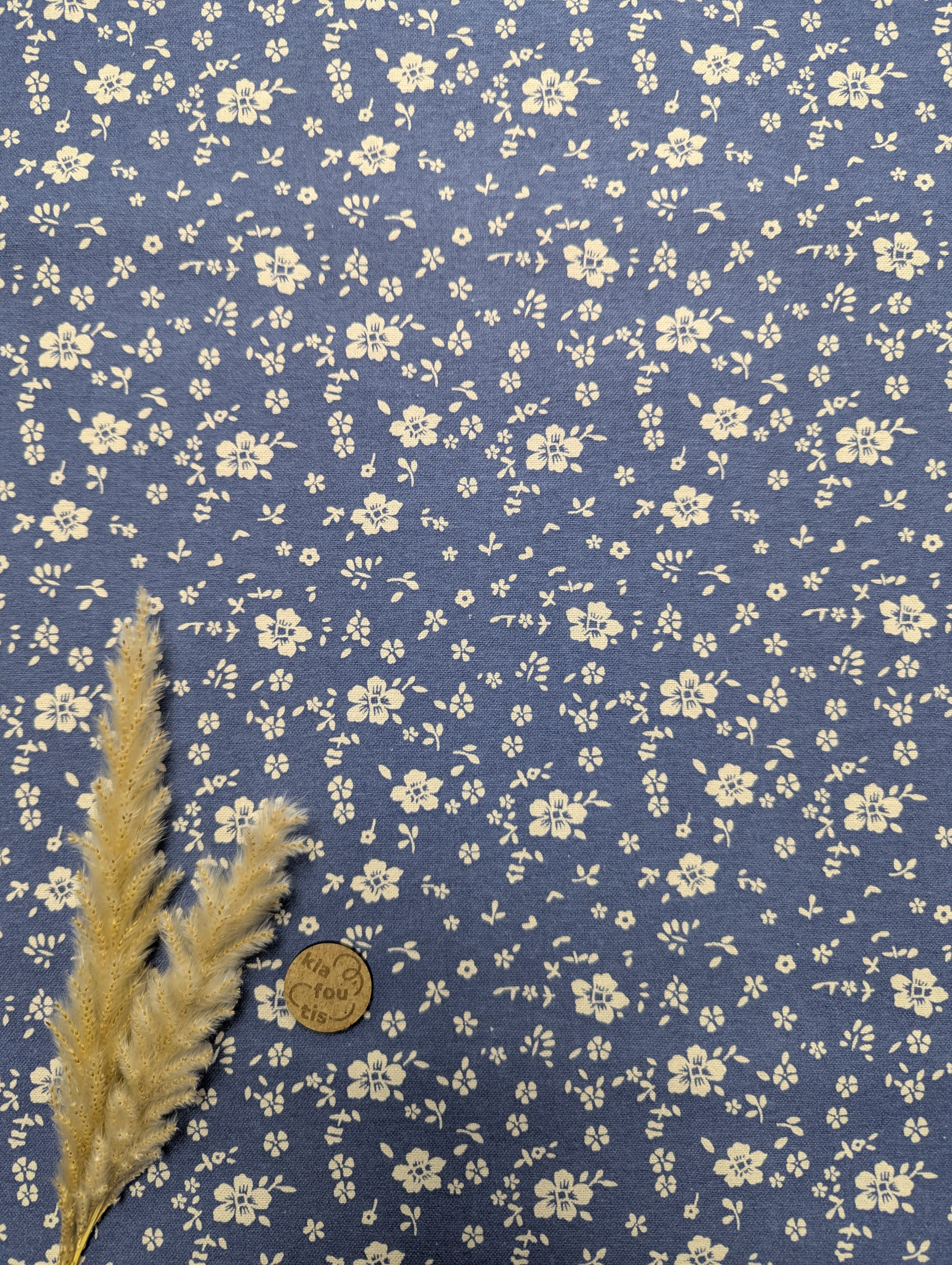 Flanelle de coton bleu denim - gardenias