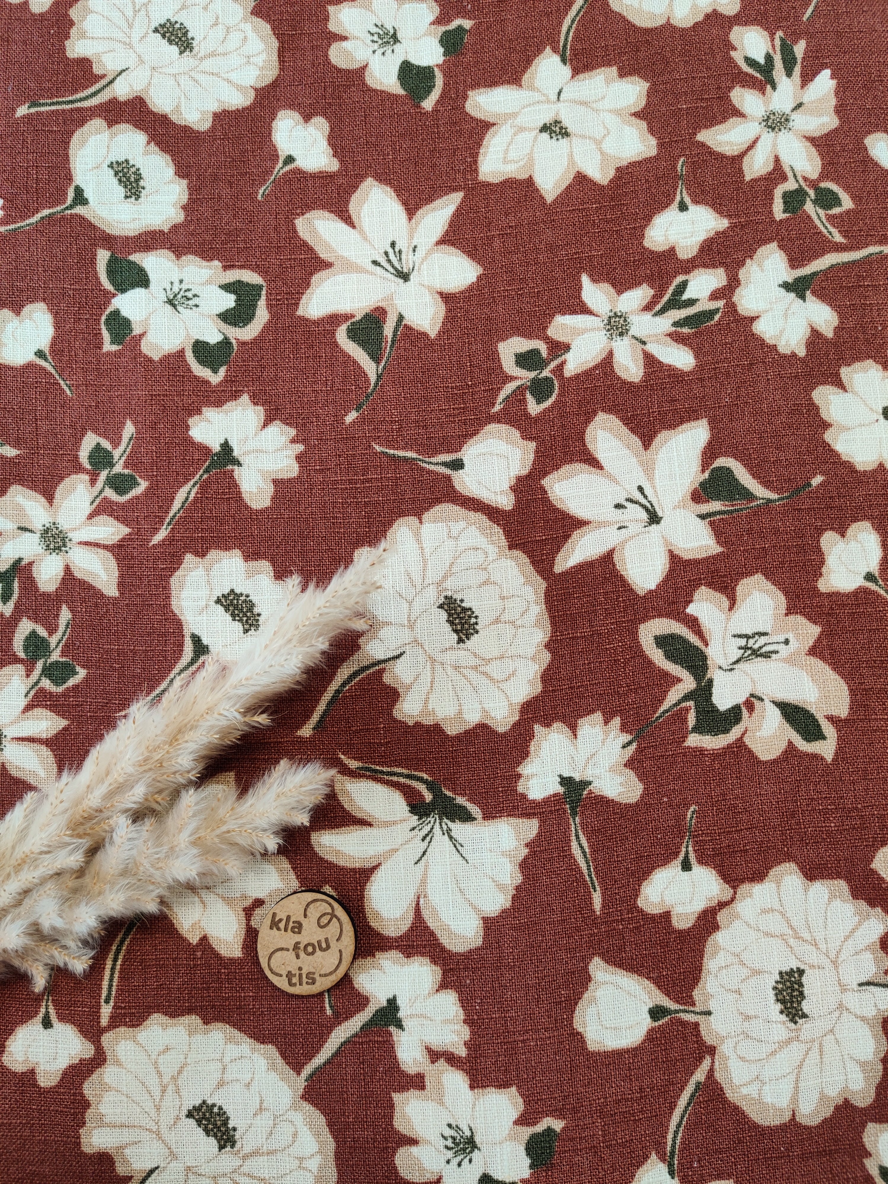 Lin coton brique - Héritage en fleurs