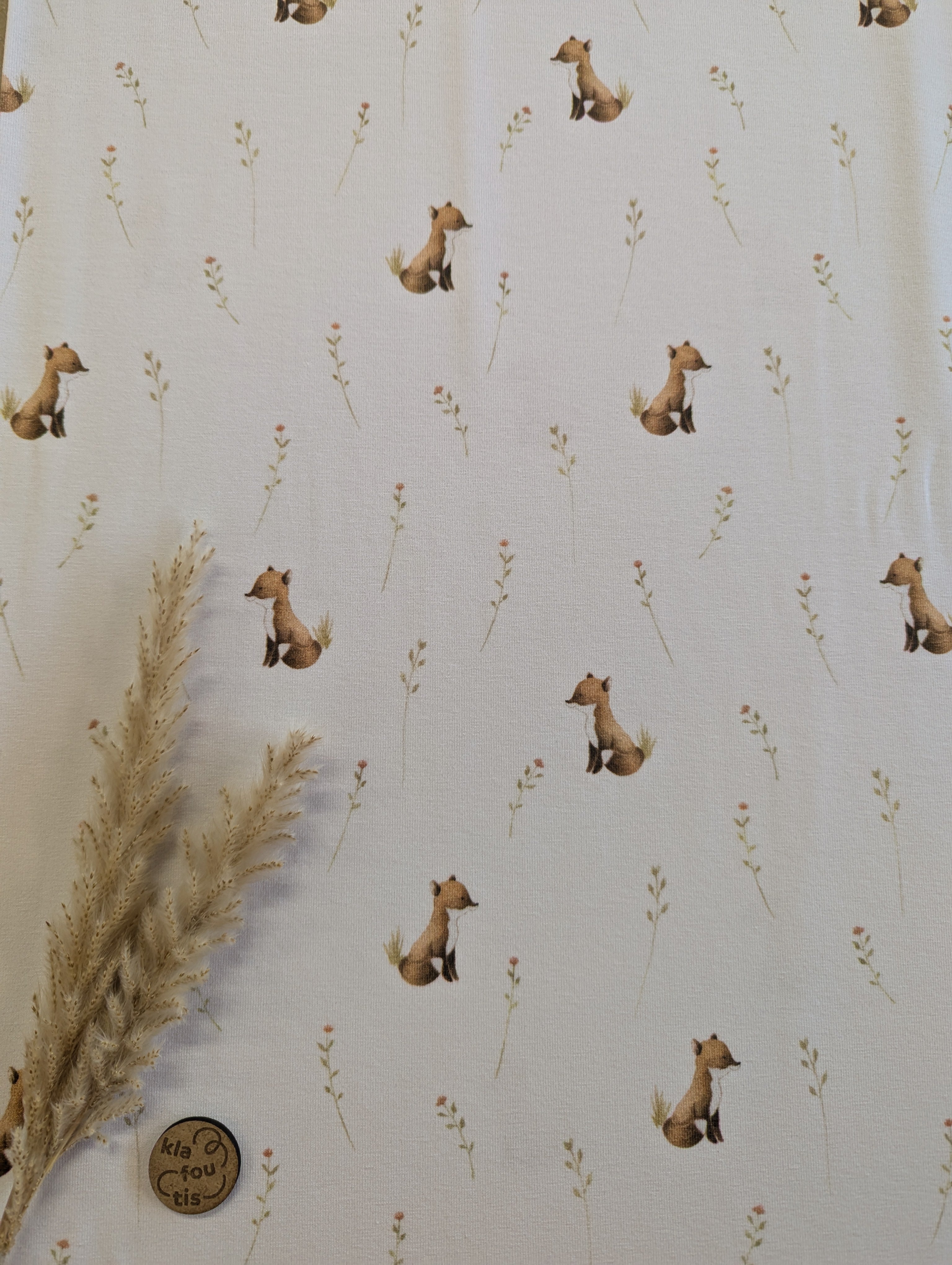 Jersey de coton BIO écru - petits renards