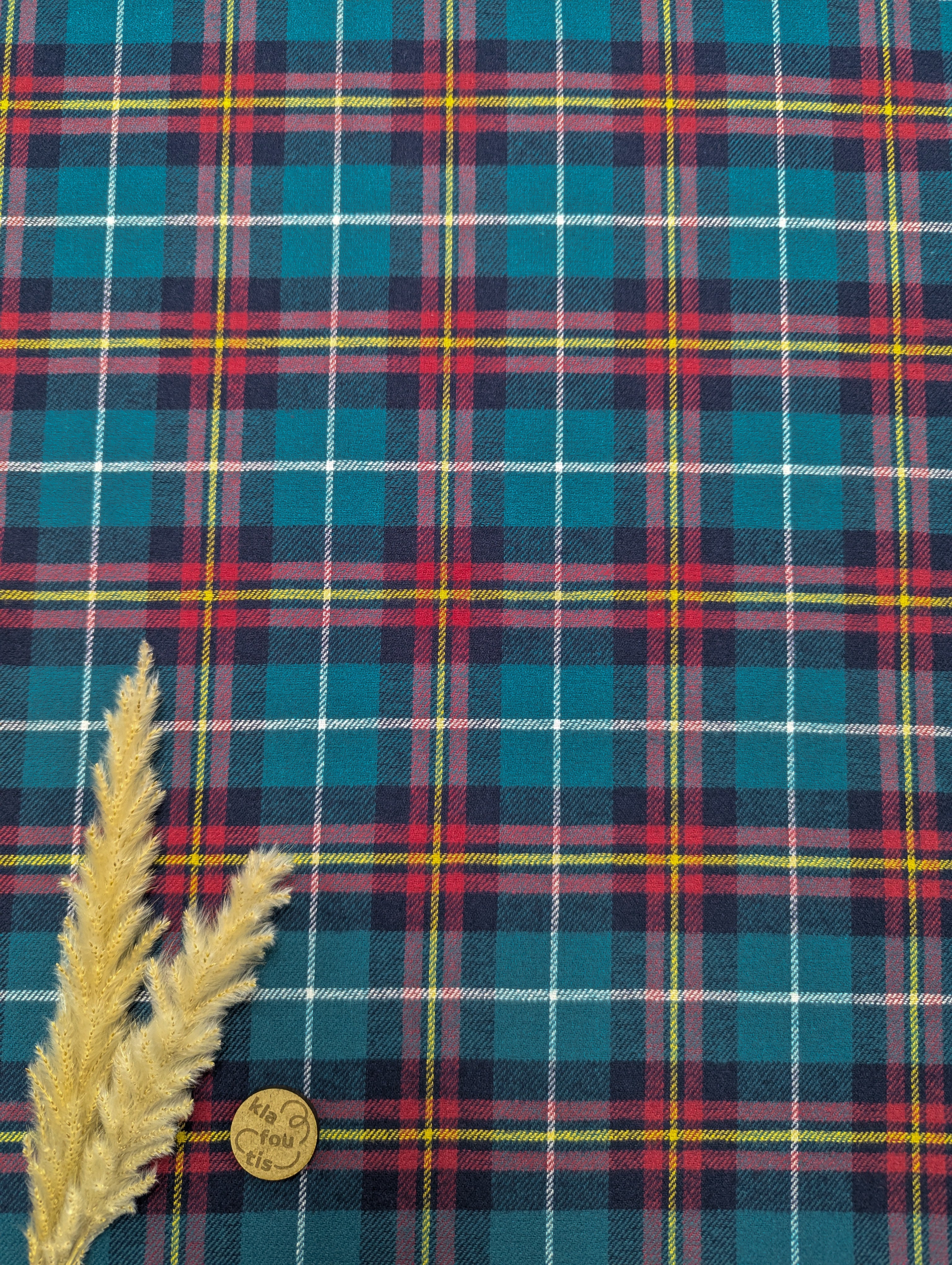 Flanelle de coton - tartan rouge et pétrole