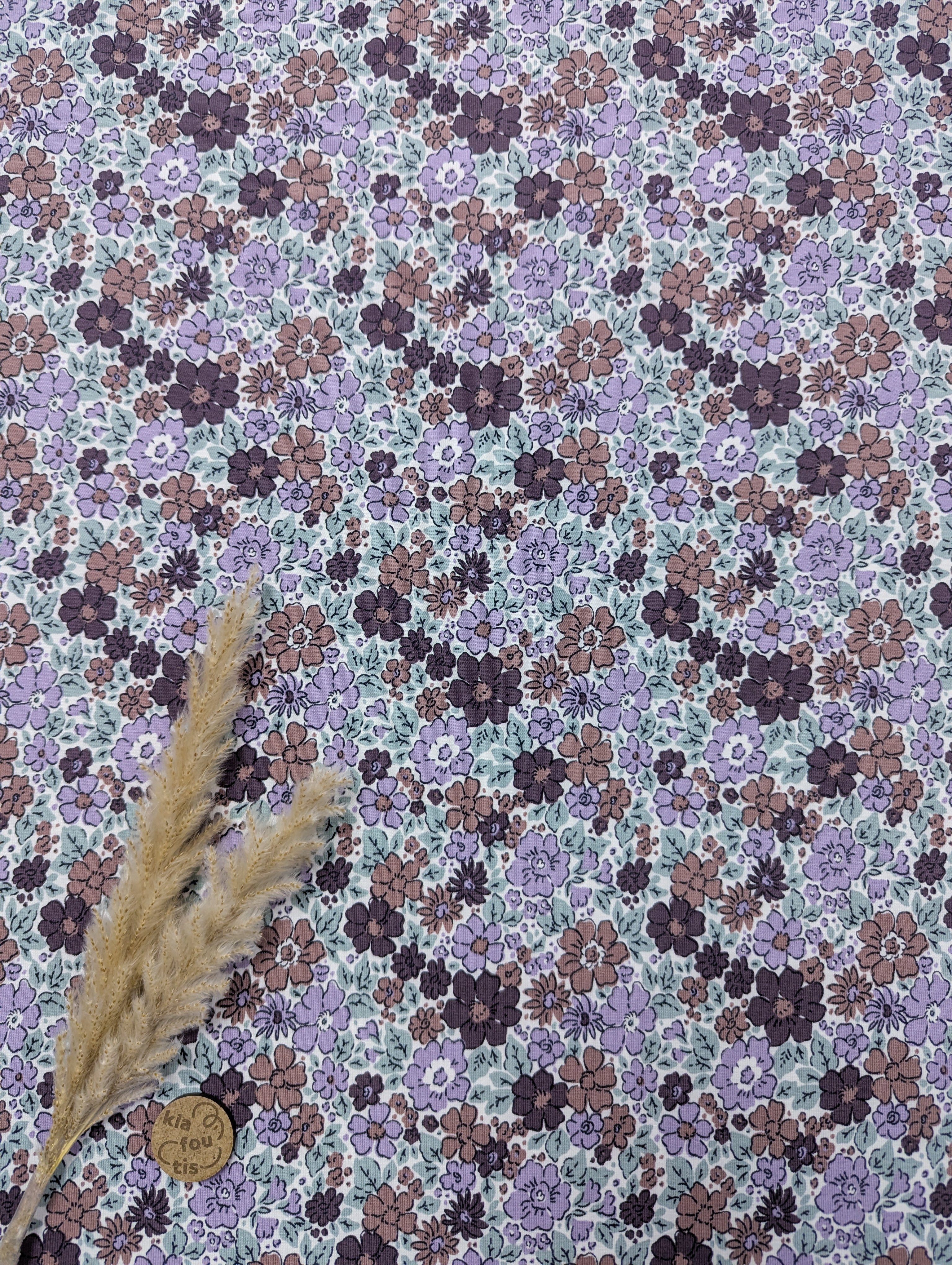 Jersey de coton lilas et écru - harmonie florale