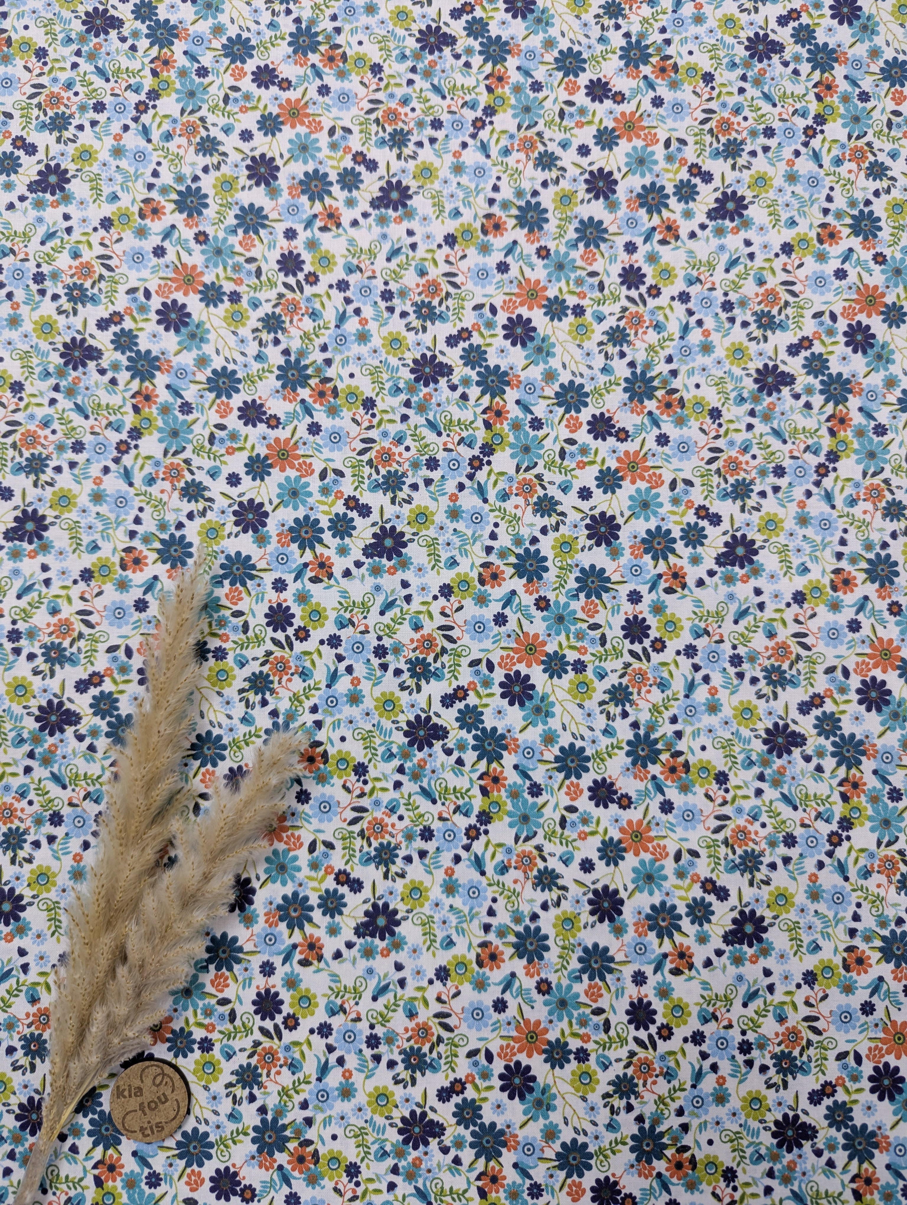 Voile de coton - effet liberty multicolore à dominance bleue