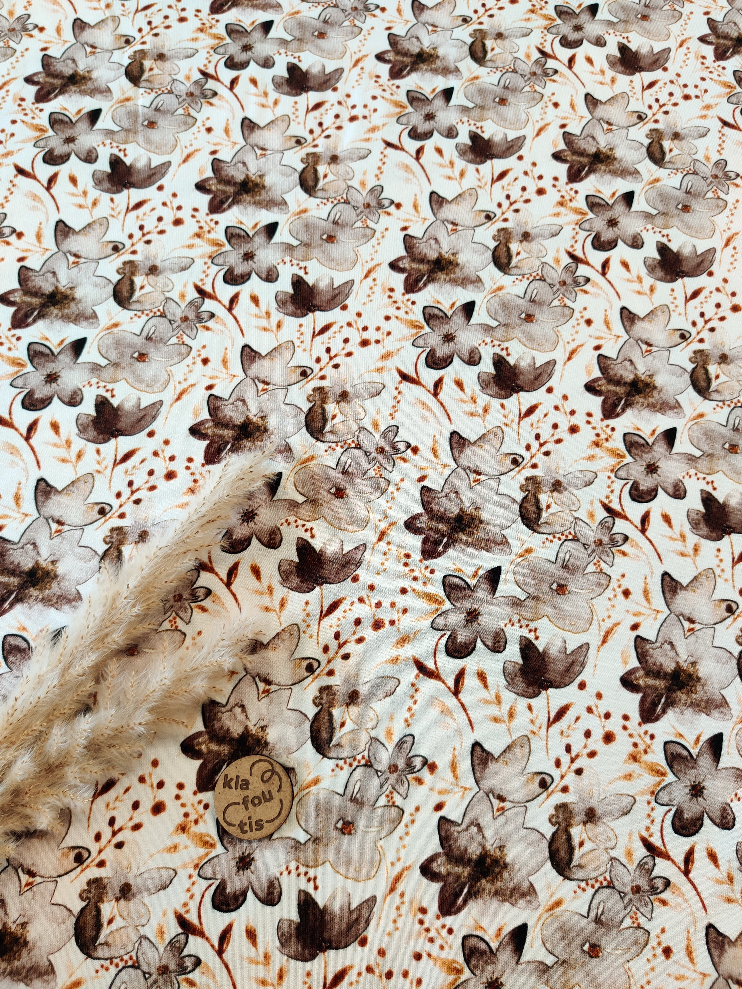 Jersey de viscose - Fleurs marrons