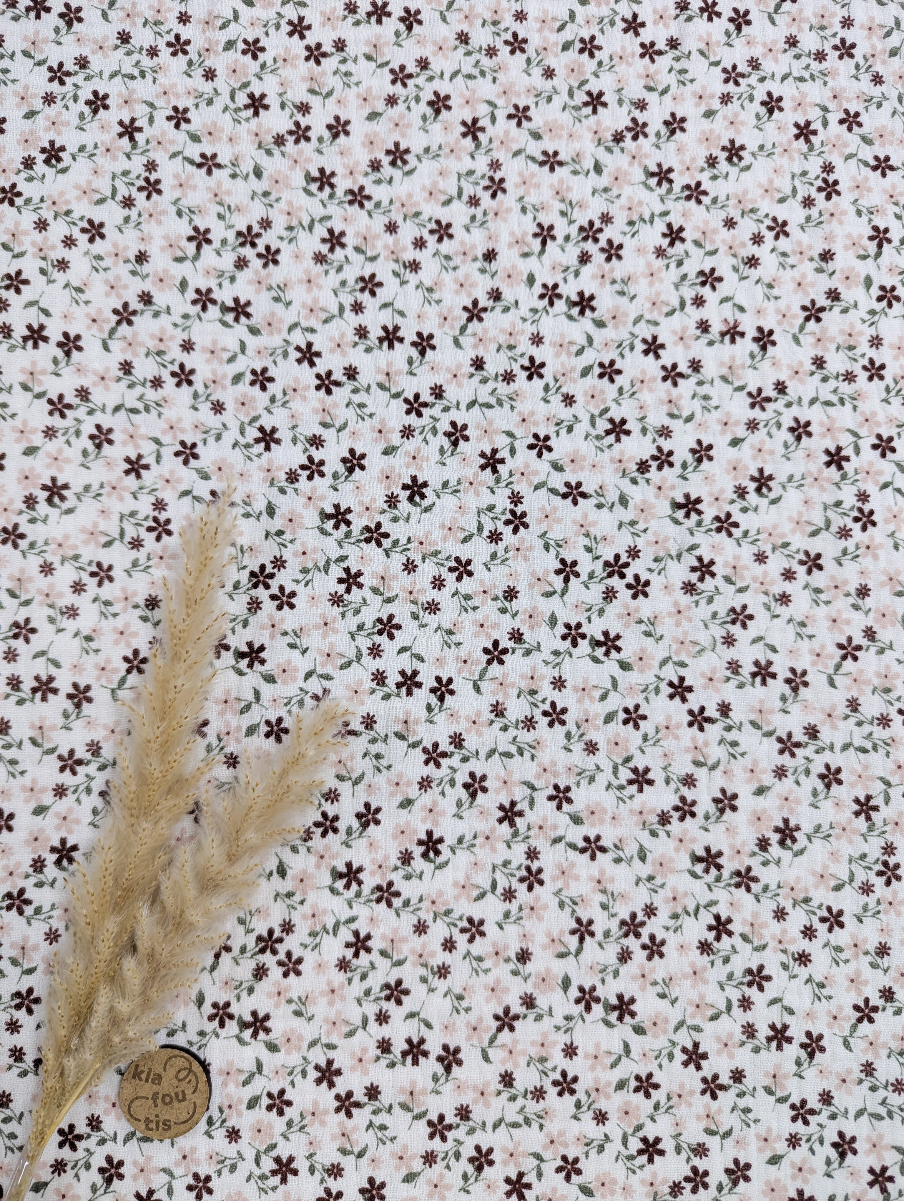 Double gaze écru - mini fleurs tons naturels
