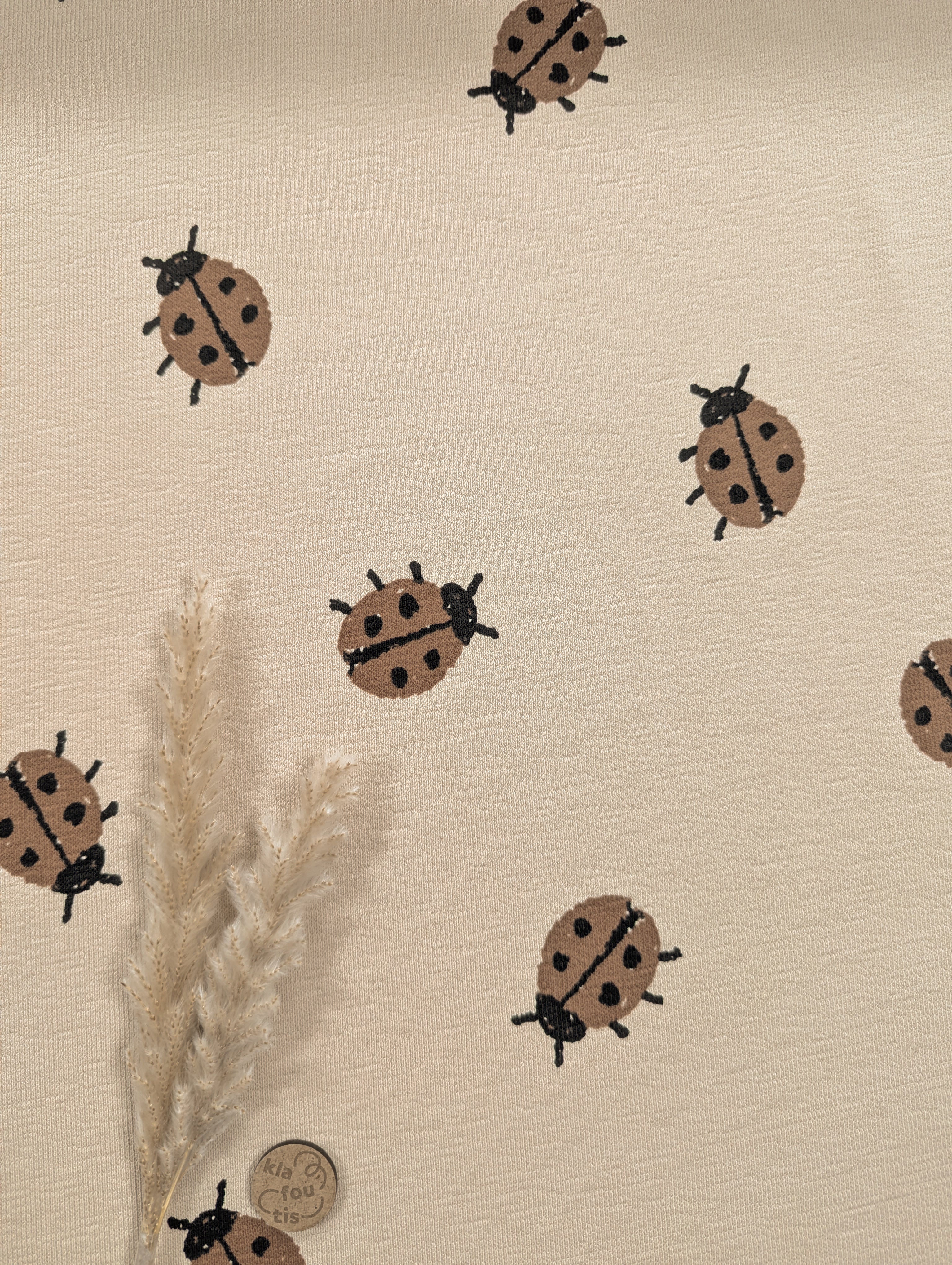 French Terry crêpe beige - coccinelles