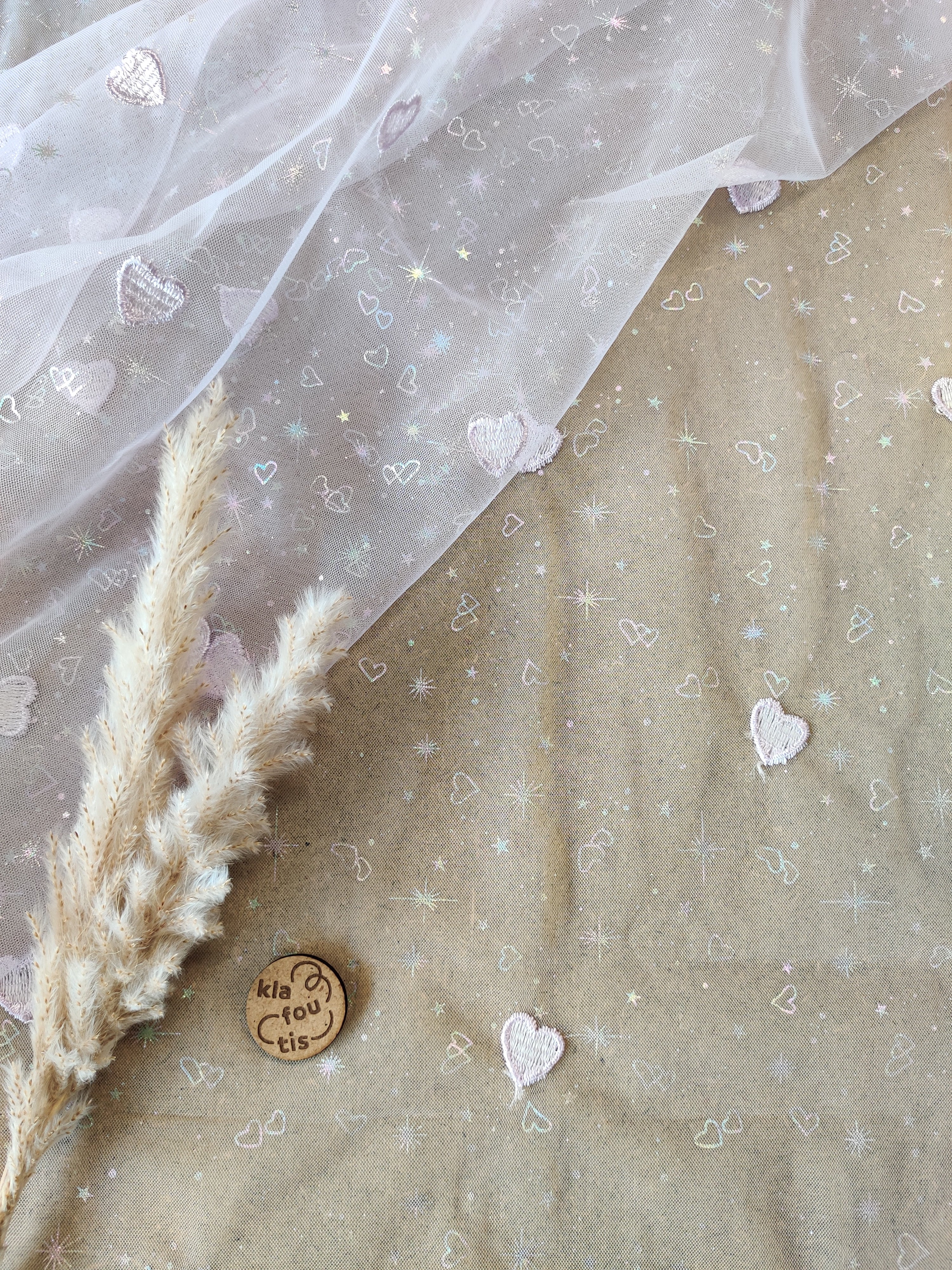 Tulle lilas - Cœurs brodés