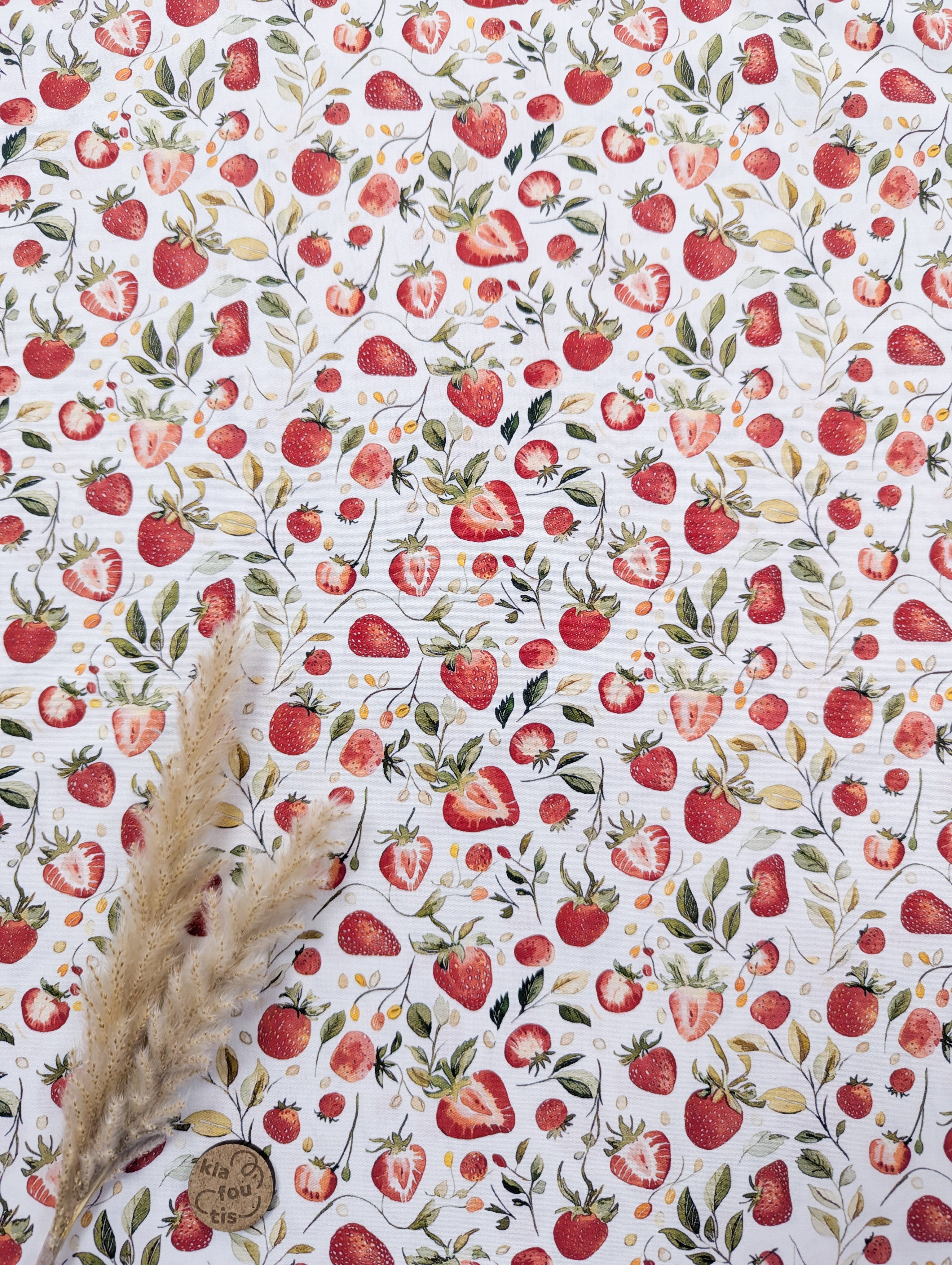 Popeline de coton blanche - fraises