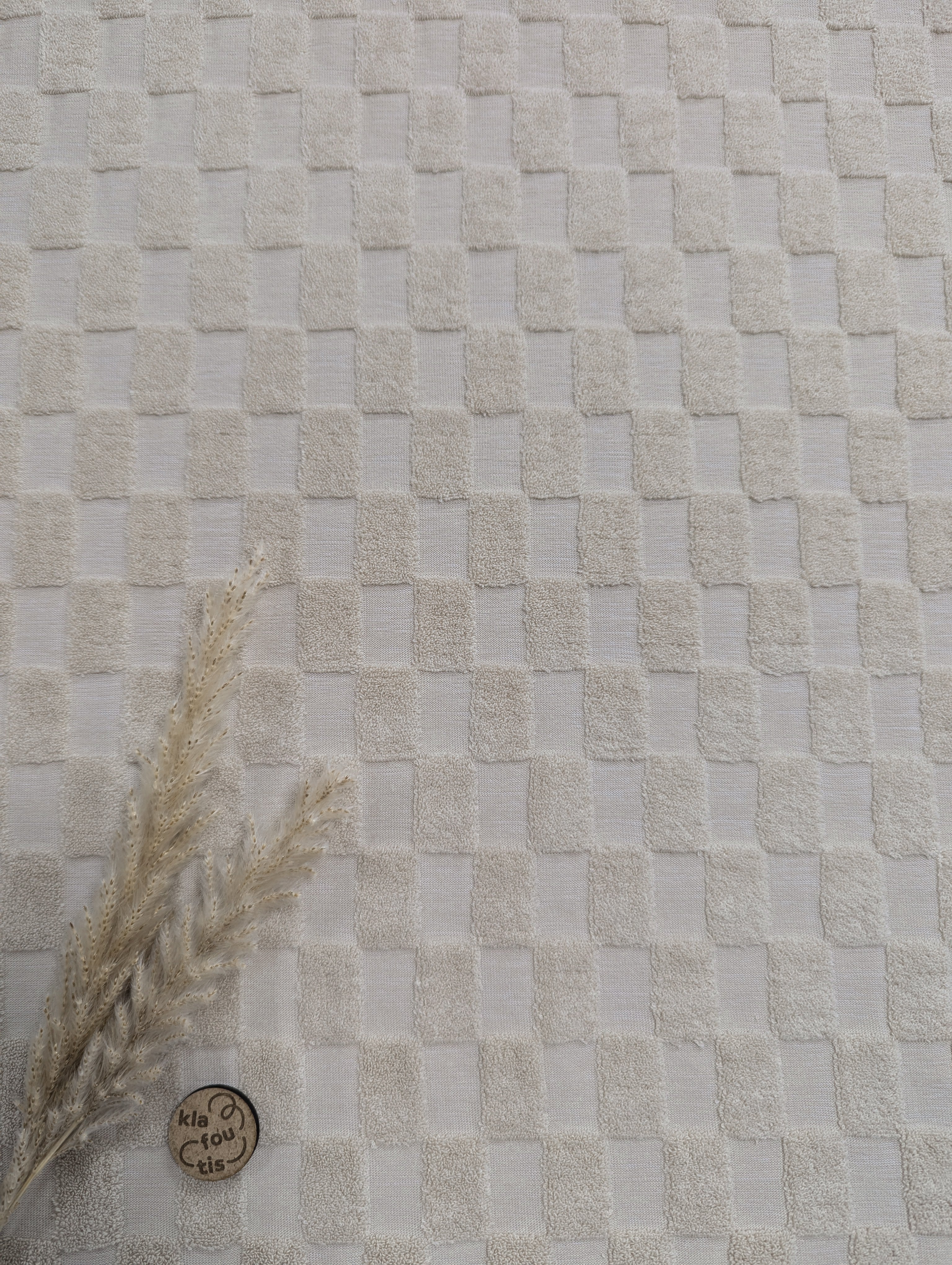 Jersey éponge Beige sable- Damier