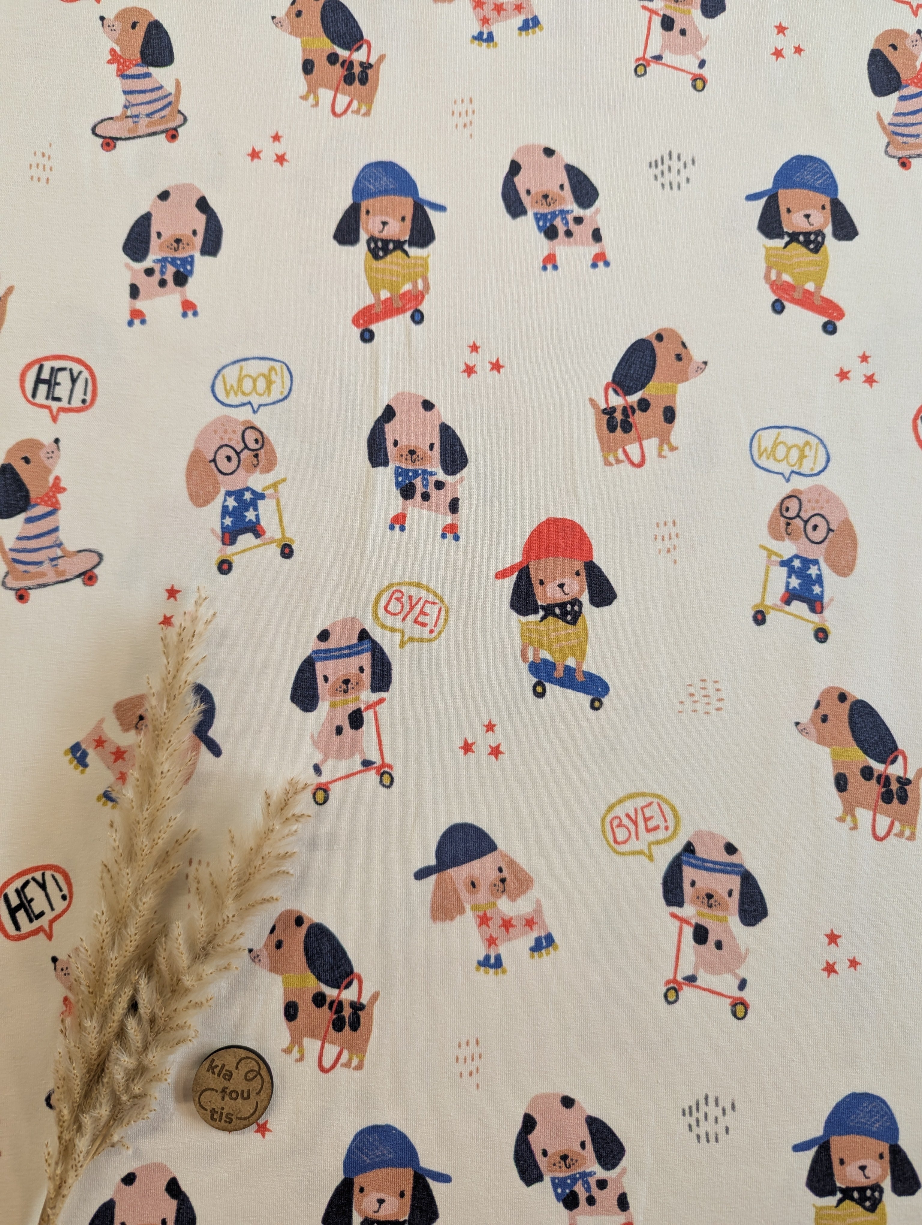 Jersey de coton écru - chiens sportifs