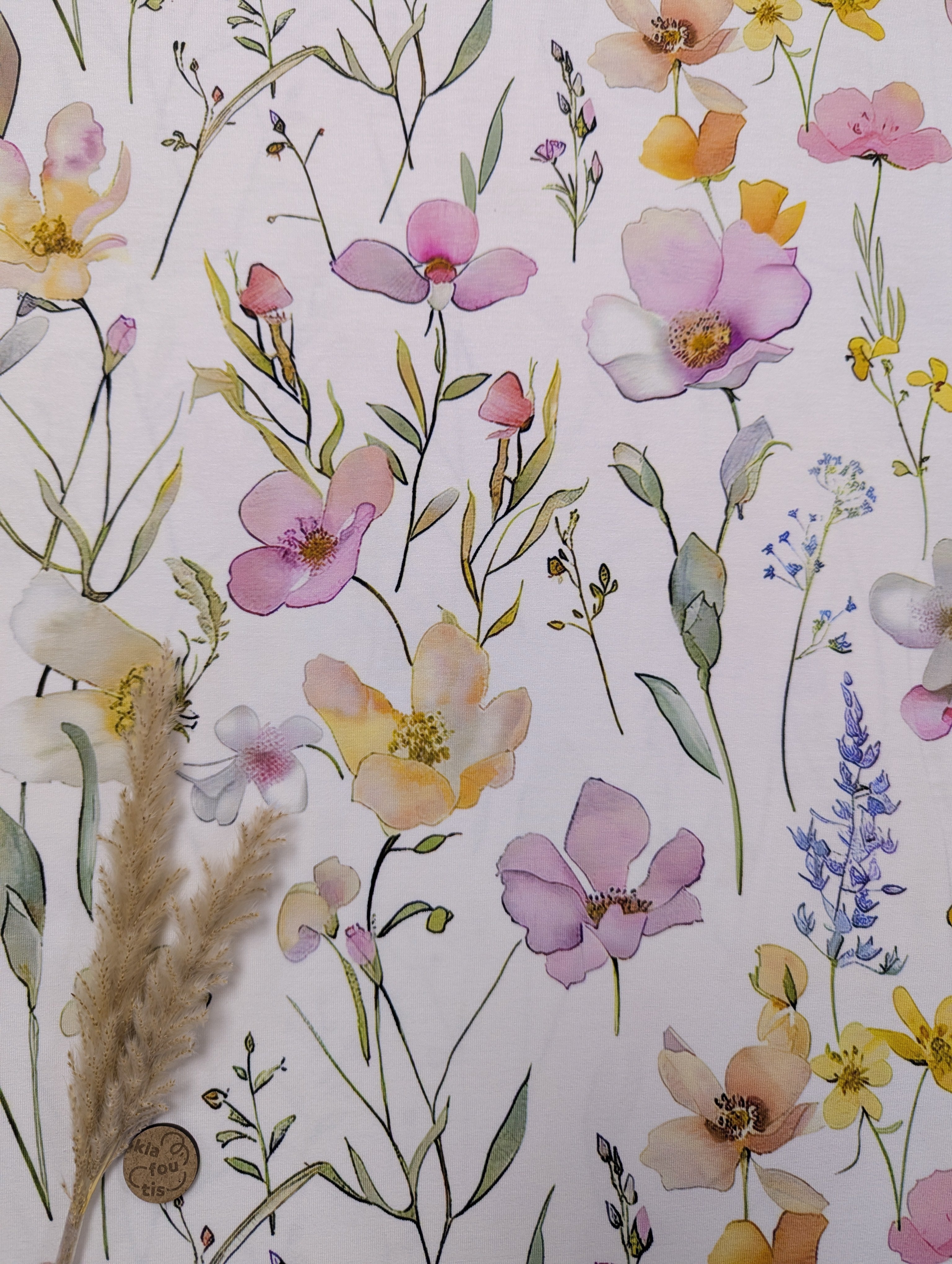 Jersey de viscose écru - aquarelle florale