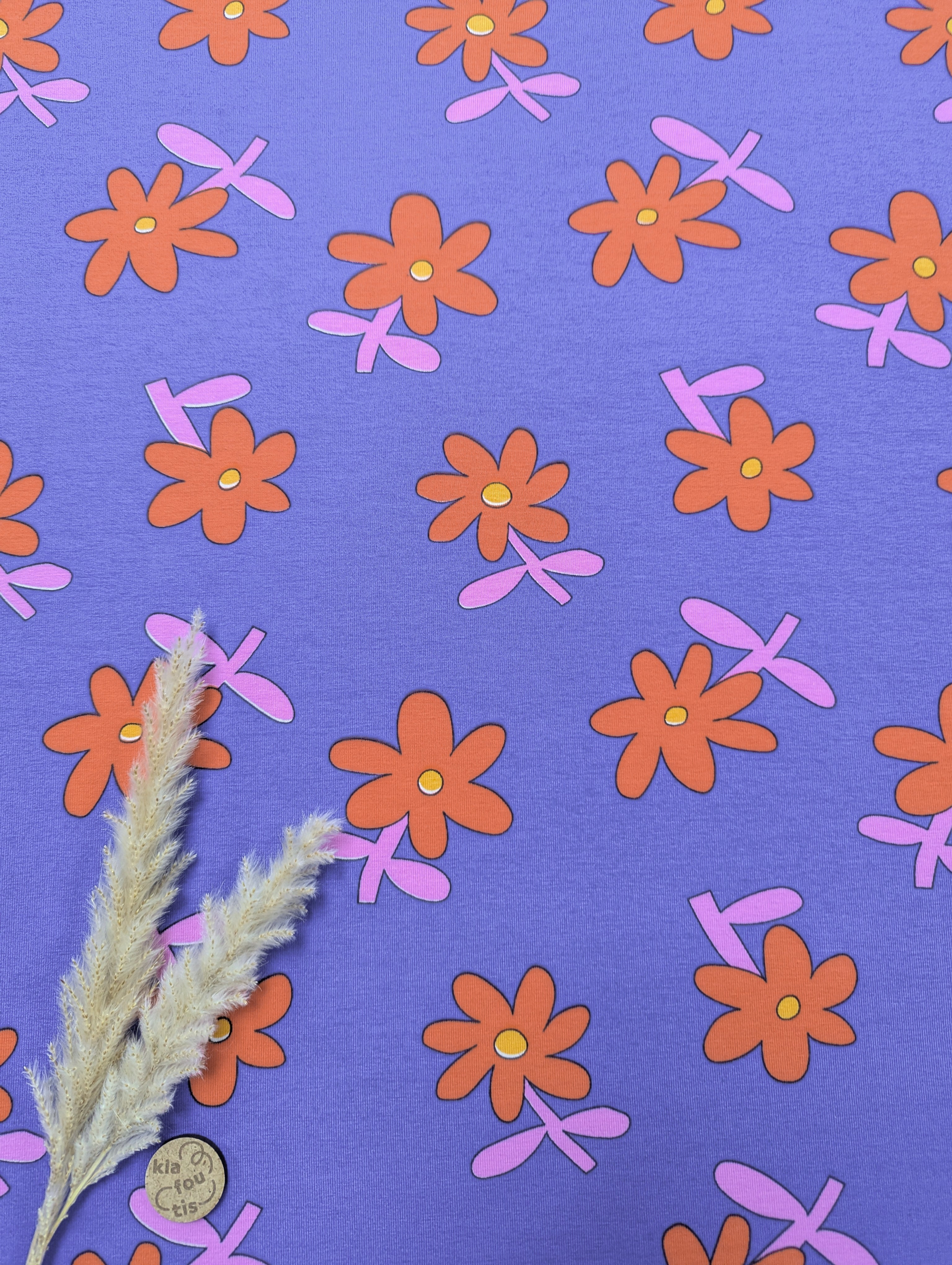 Jersey de coton bleu lavande - Flower power