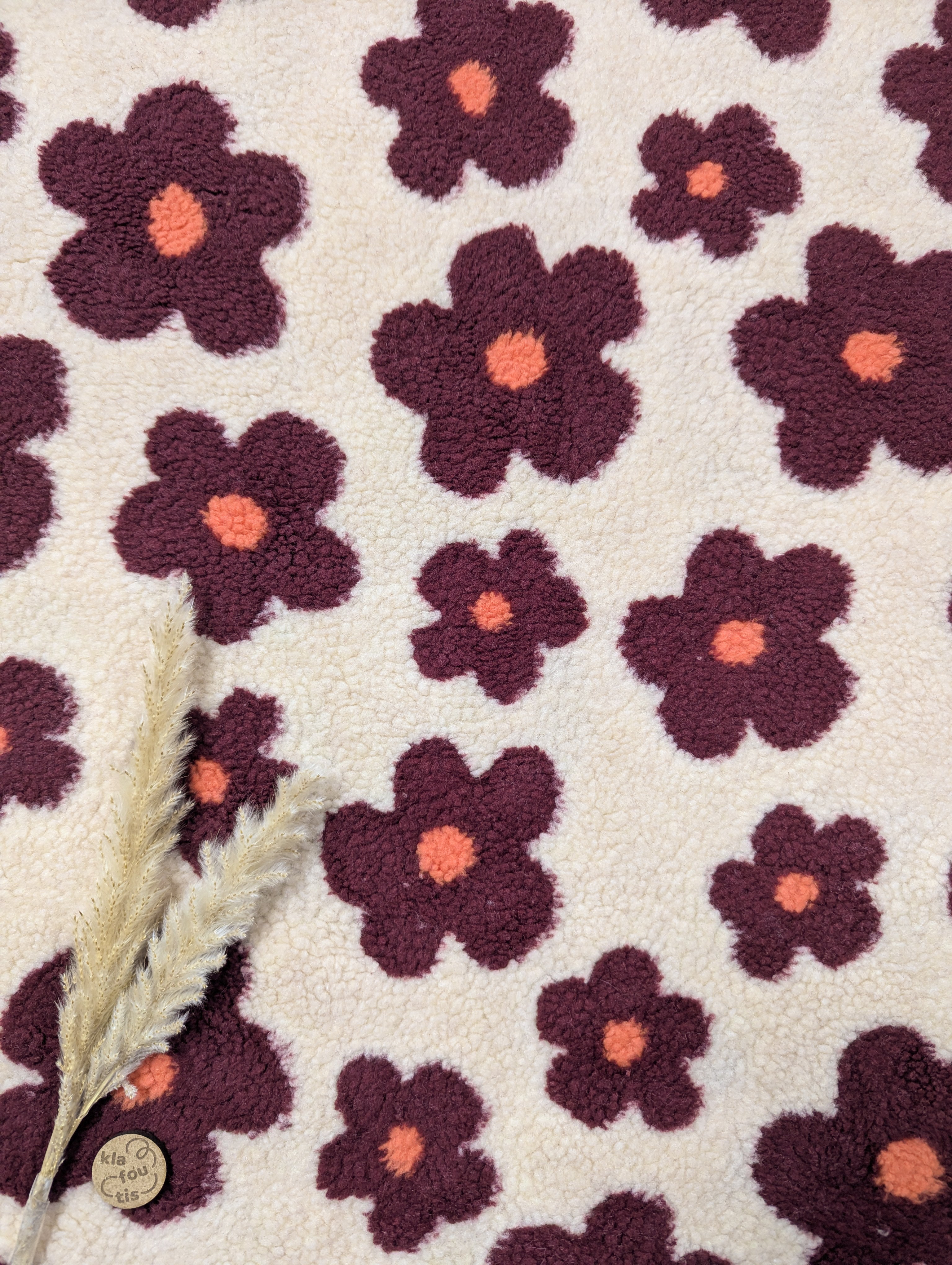 Teddy extensible écru - fleurs lie de vin