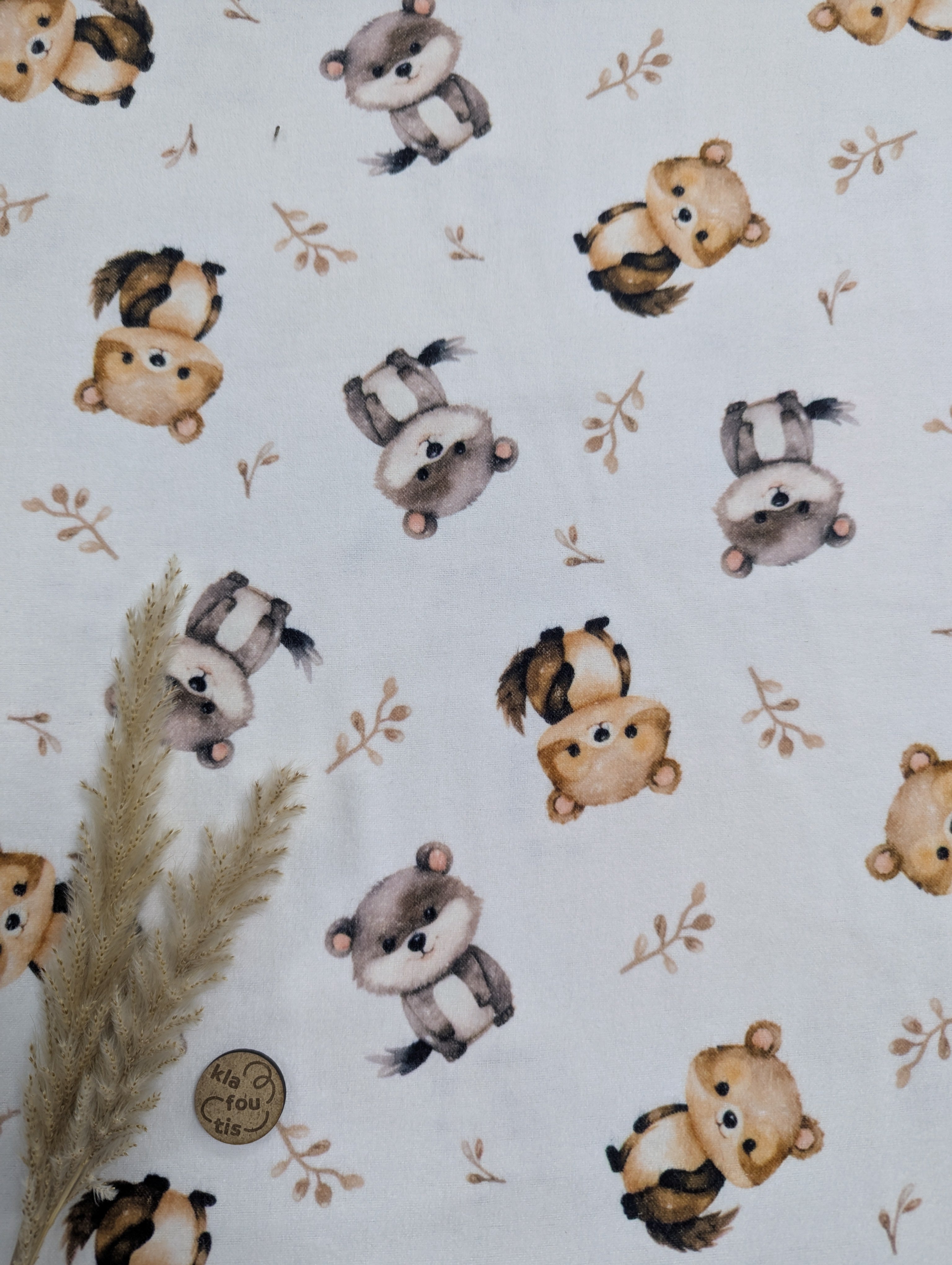 Flanelle de coton écru - mignons animaux