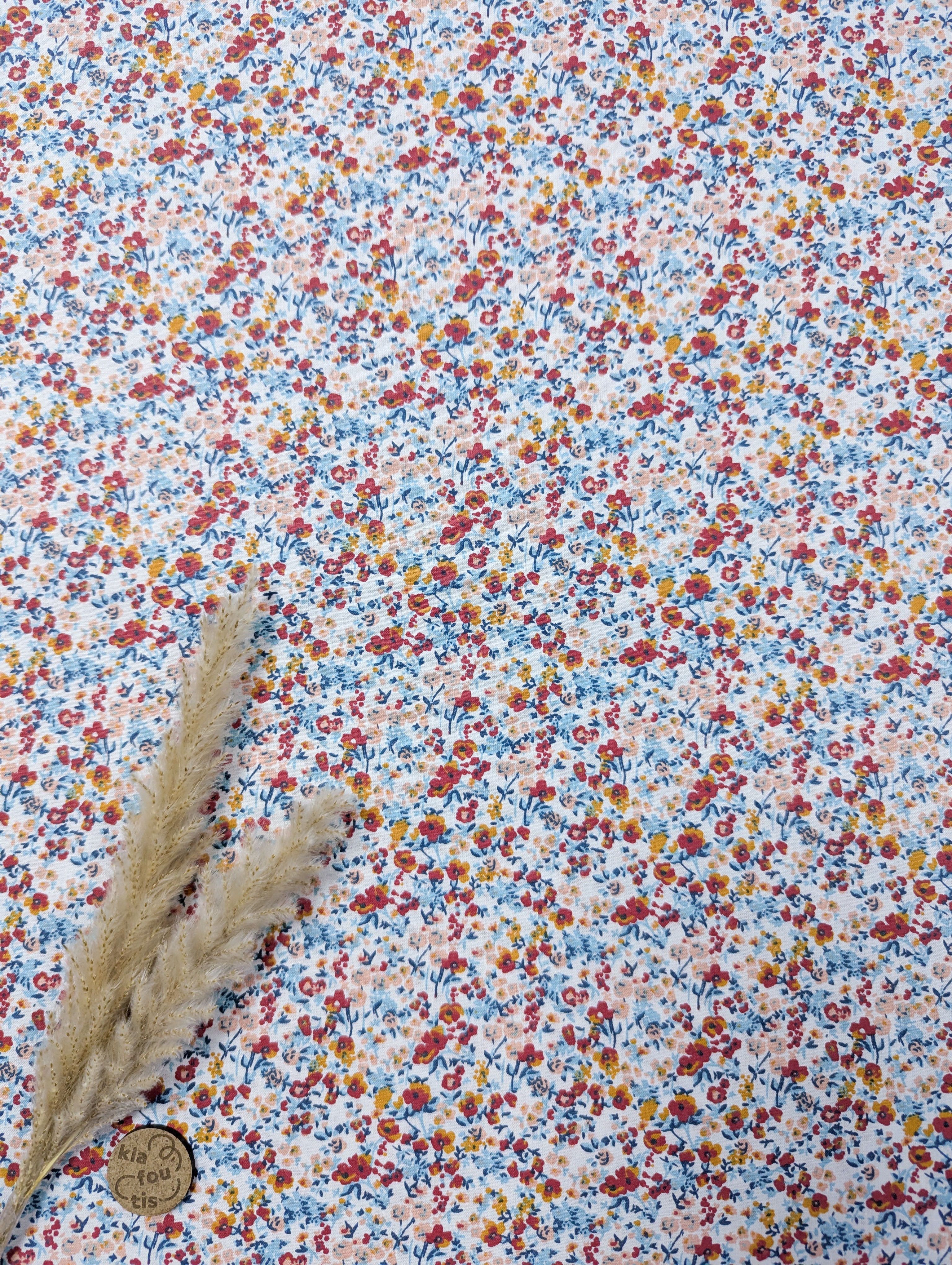 Popeline de coton blanche - joyeux méli-mélo floral