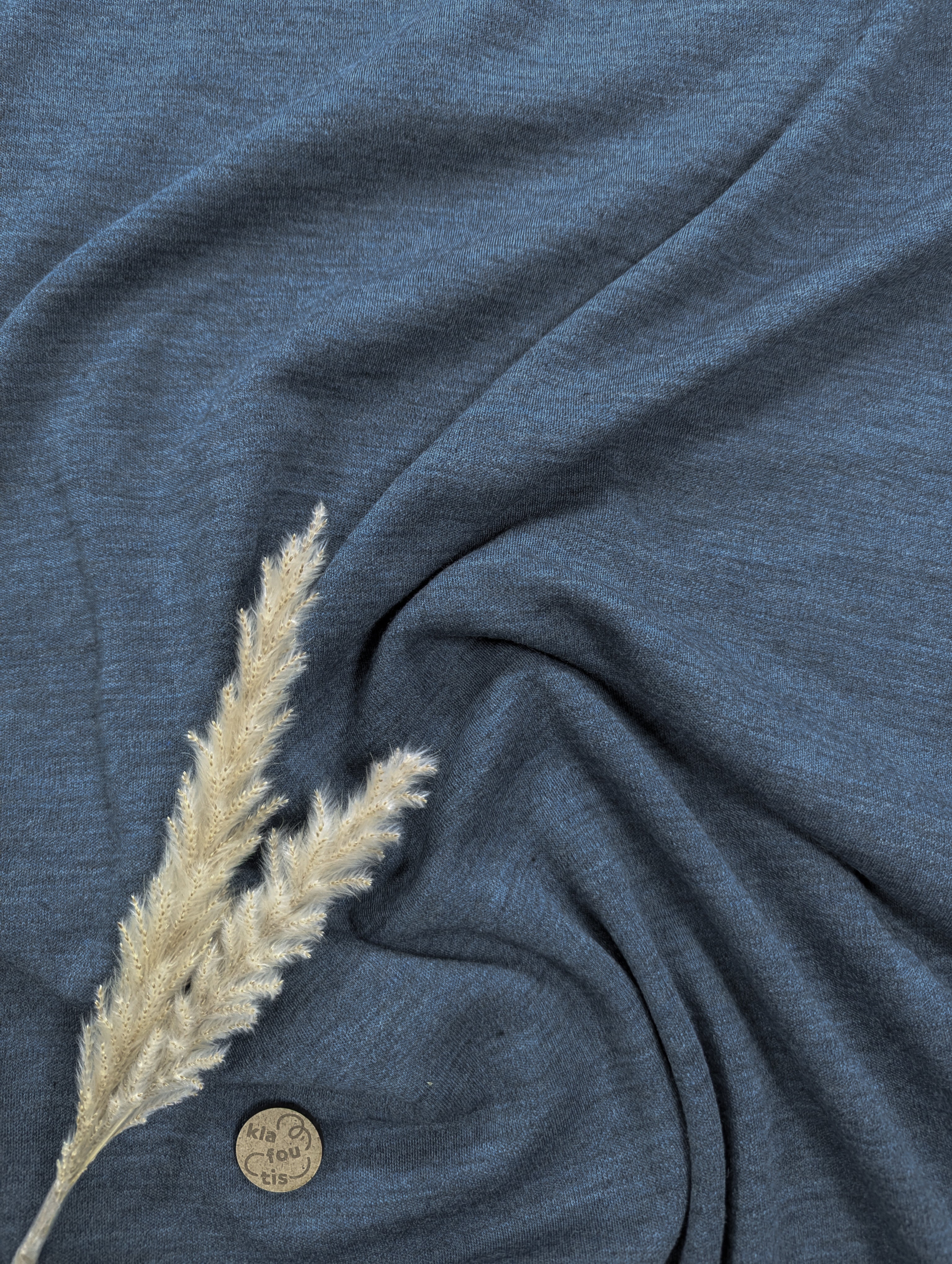 Jersey interlock 100% laine mérinos pétrole chiné - TISSU D