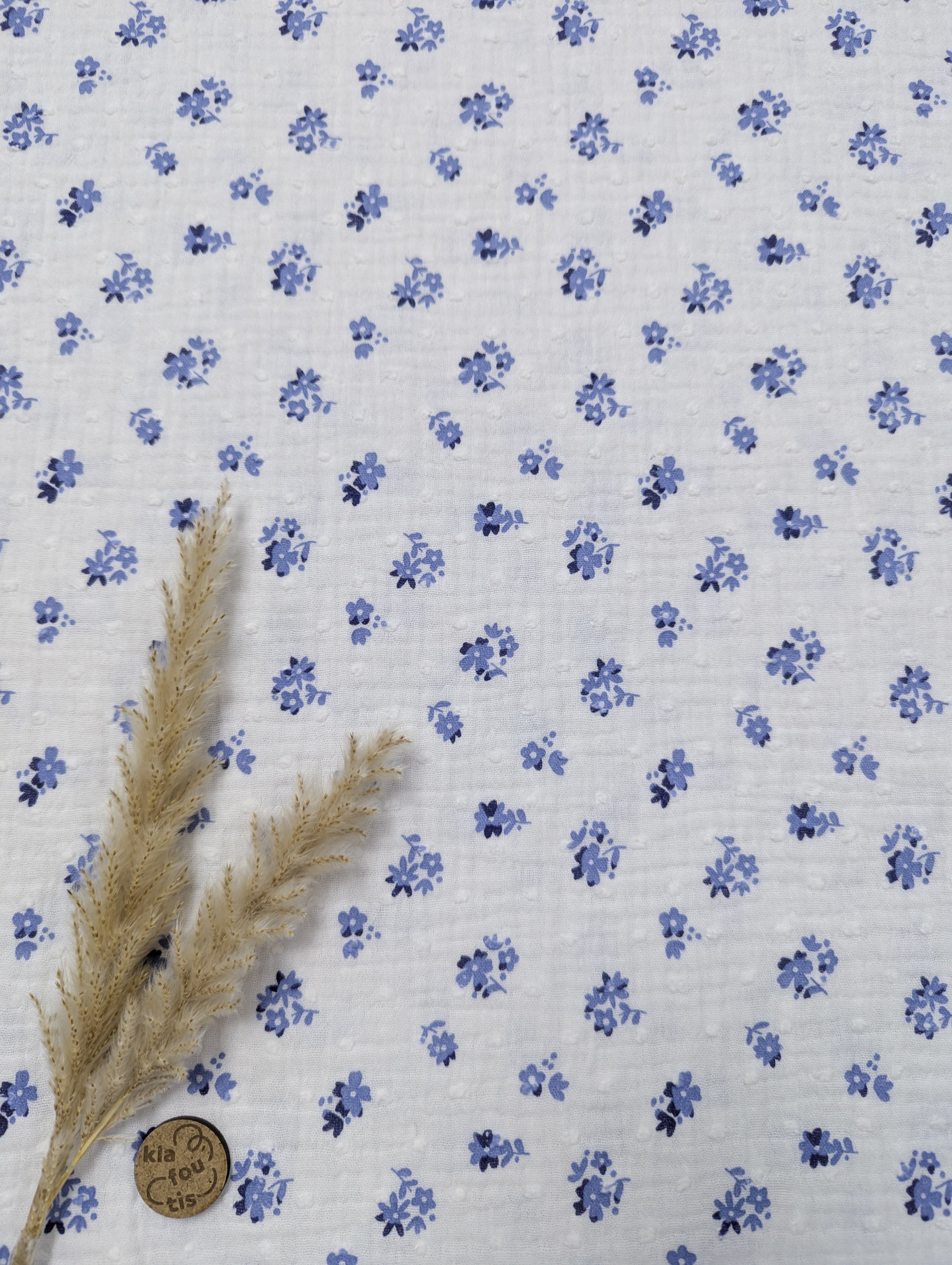 Double gaze plumetis blanc - Fleurs de porcelaine