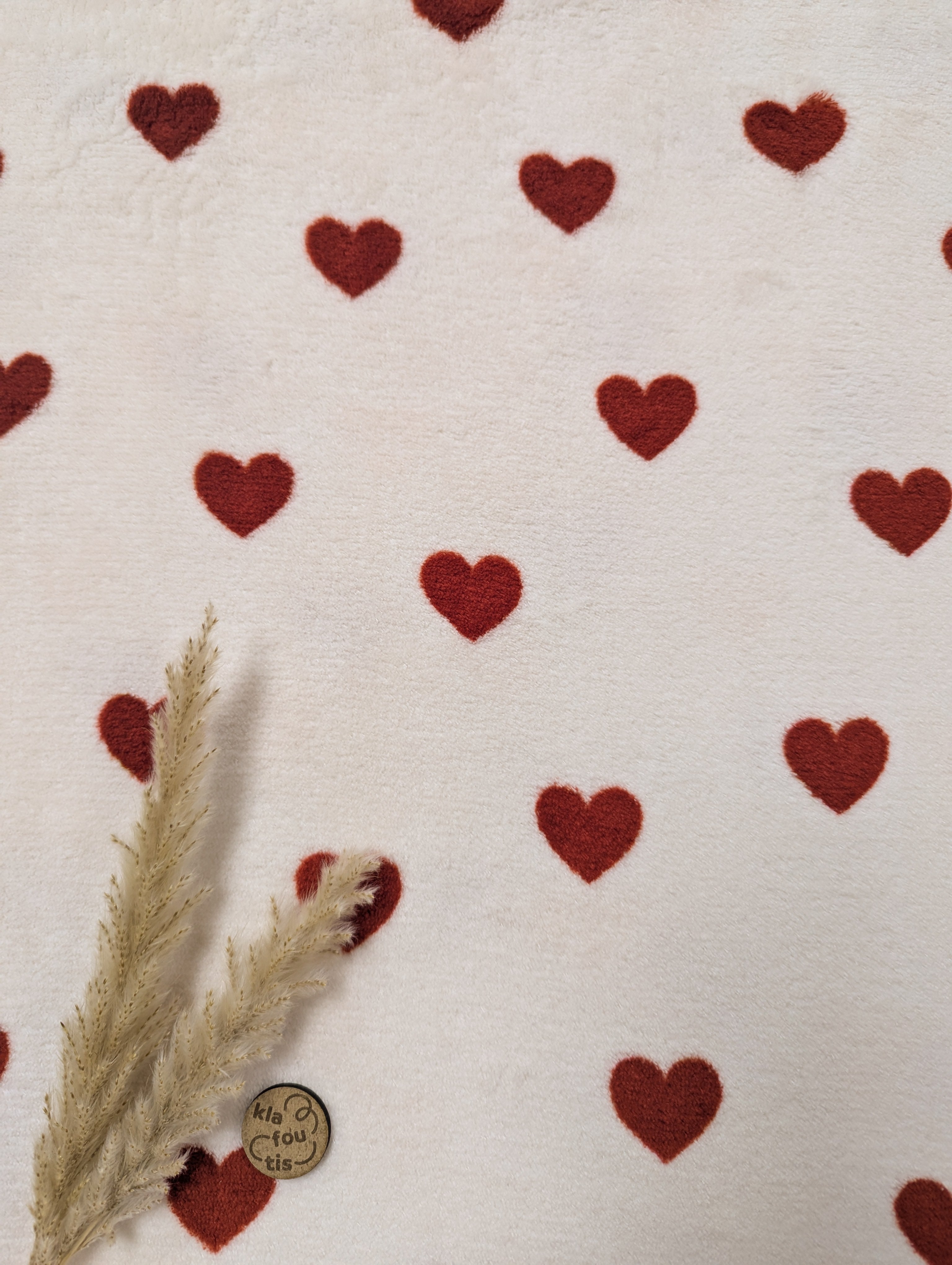 Tissu doudou hyper doux écru - pluie de coeurs