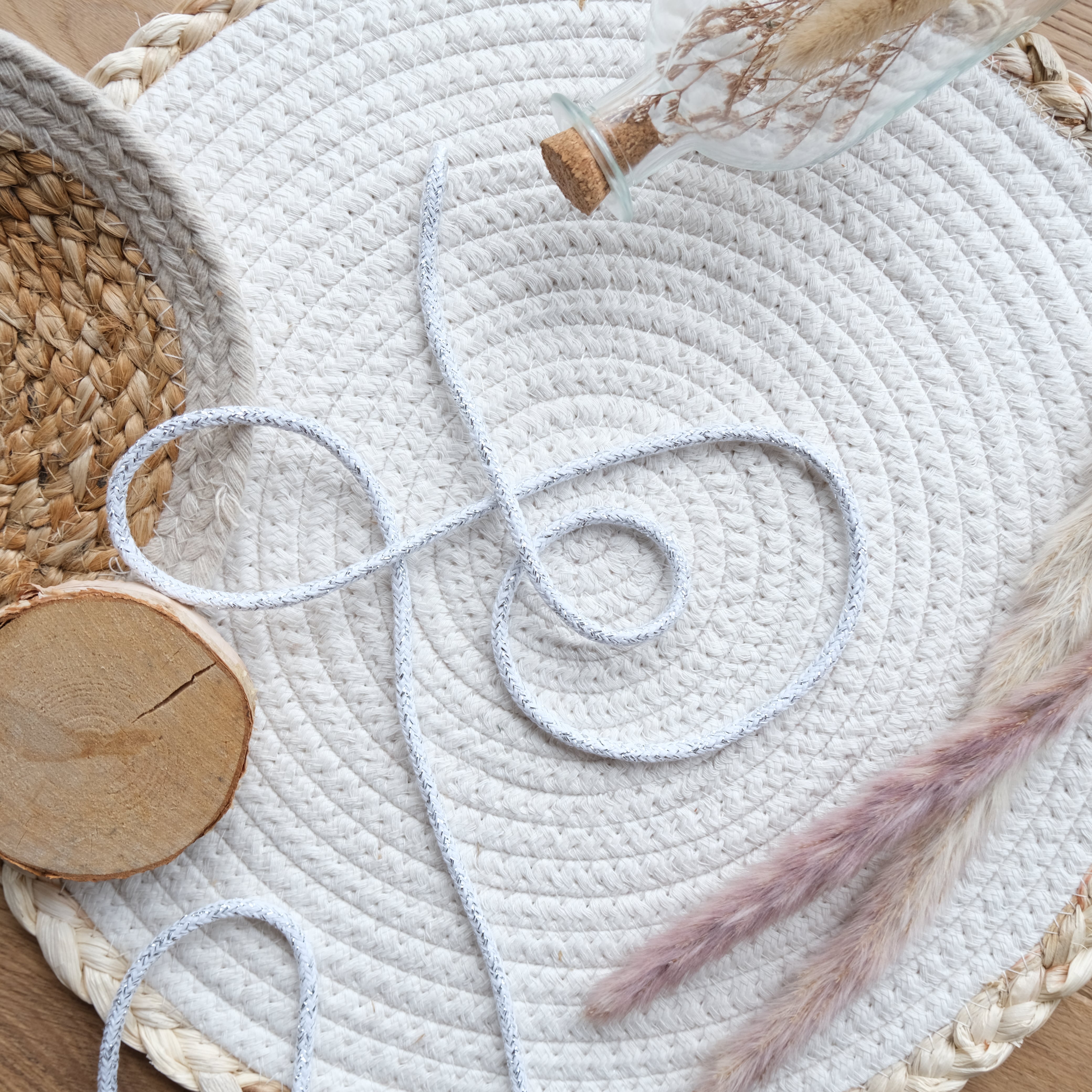 Cordon pour sweat blanc lurex argenté 5 mm