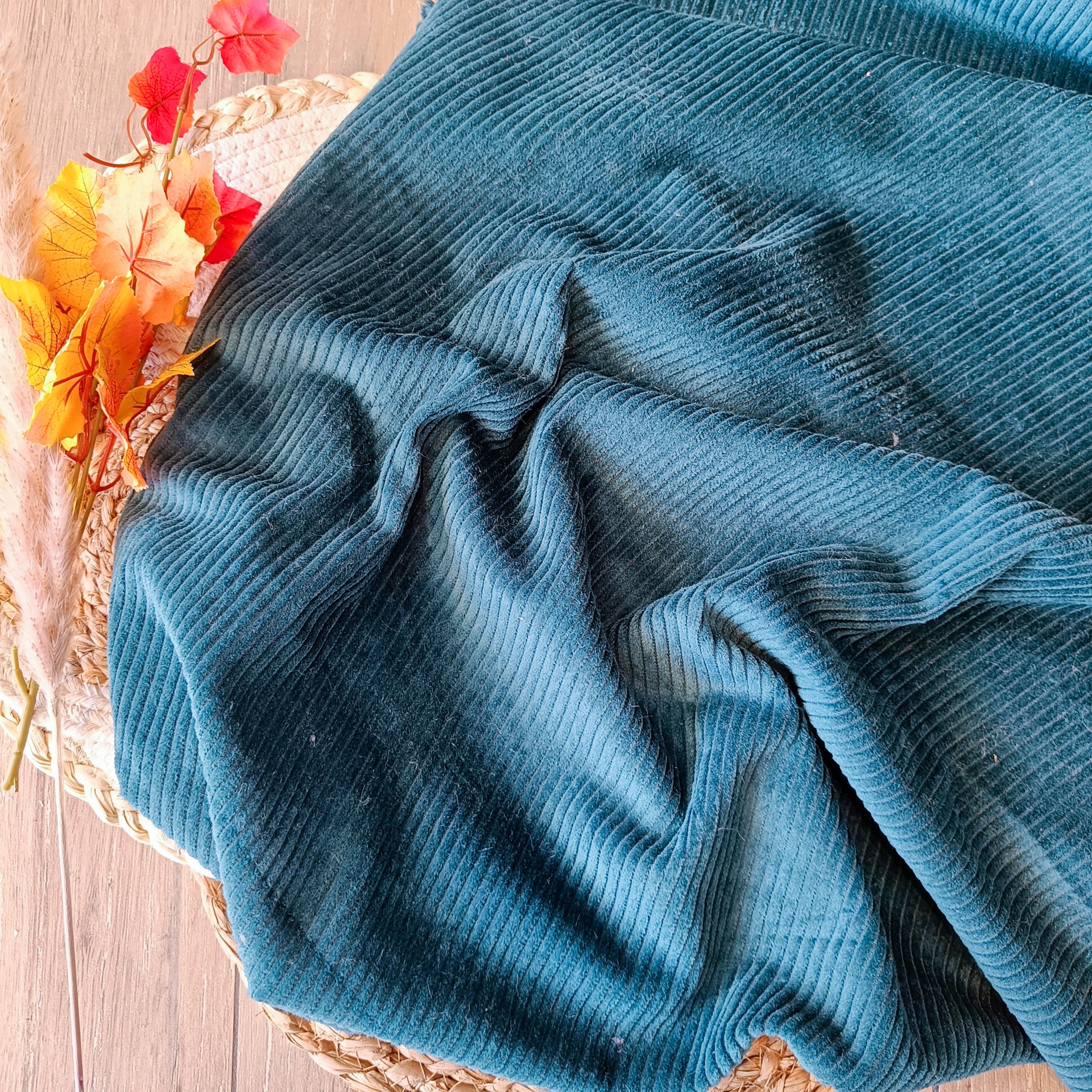 Velours côtelé lavé - Bleu pétrole
